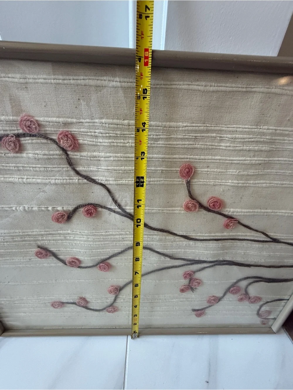 VTG 70s Framed Yarn Art 3D Pink Floral Fiber Art MCM Boho Decor 21